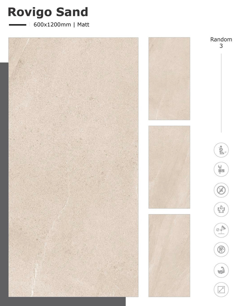 Rovigo Sand Brown Matt Rectified Porcelain Tile 60x120cm