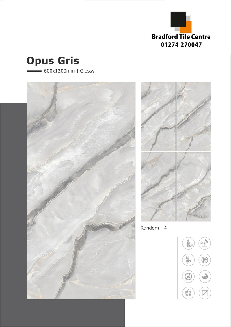 Opus Gris Endless Grey Polished Marble Effect Tile 60x120