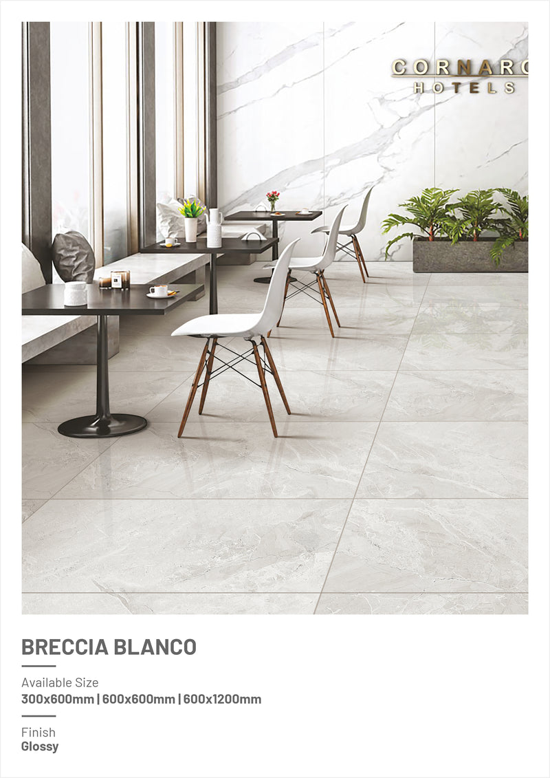 Makrana Breccia Blanco Polished Marble Effect Tile 60x60