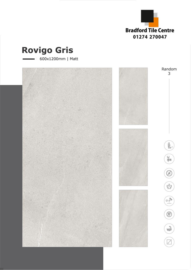 Rovigo Gris Grey Matt Textured Rectified Porcelain Tile 60x120cm