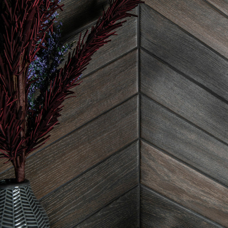 Ancona Chevron Chocolate Wood Effect Tile