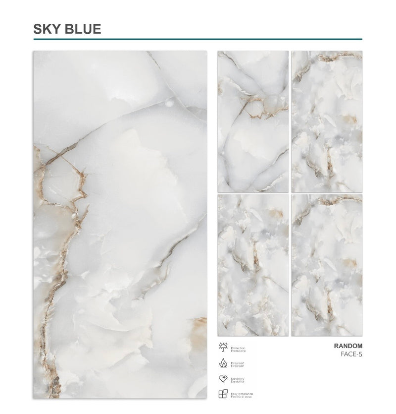 Sky Blue Polished Marble Effect Rectified Porcelain Tile