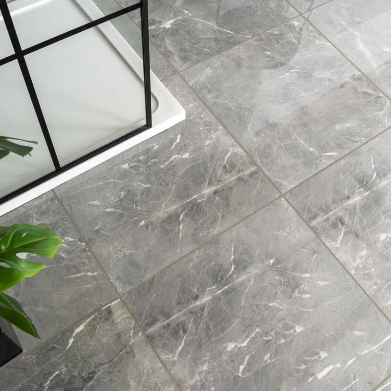 Makrana Breccia Grey Polished Marble Effect Tile 60x60