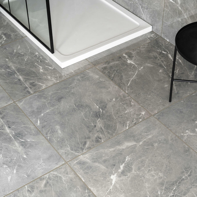 Makrana Breccia Grey Polished Marble Effect Tile 60x60