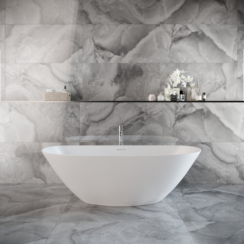 Serina Dark Grey Marble Effect Polished Porcelain Wall and Floor Tile